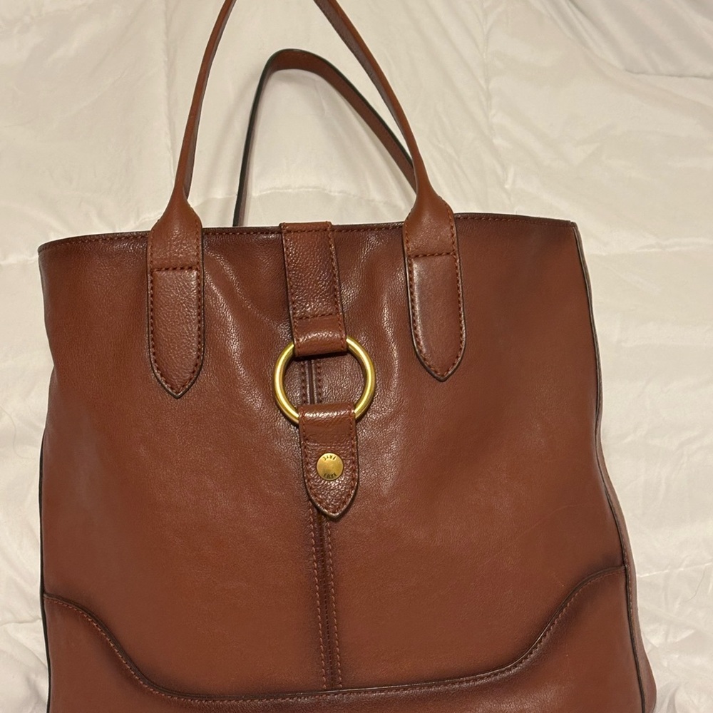Luxurious Brown Leather Tote with Gold Hardware